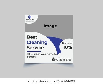 Corporate office and house cleaning service business promotion social media post or web banner template design. Housekeeping, wash, clean or repair service marketing flyer with abstract background.