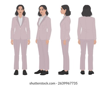Corporate Office Lady in Formal Pantsuit, 2D Vector Character Set in Multiple Poses Ideal for Animation and Business Illustration Projects