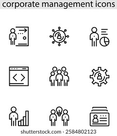 Corporate Office Management Icons: Collaboration, Project Management, Productivity, Communication, Finance, HR, Strategy, Data Analysis, Workflow, and Administration.