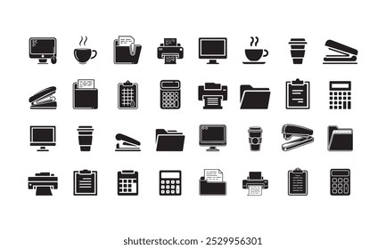 Conjunto de iconos de herramientas de oficina Corporativa. Colección de Vector de Profesional. icono, iconos, Vector, conjunto, computadora, símbolo