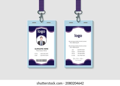 Plantilla de diseño de tarjeta de identificación vertical de doble cara de la oficina corporativa. Ilustración vectorial de diseño de tarjeta de identidad plana