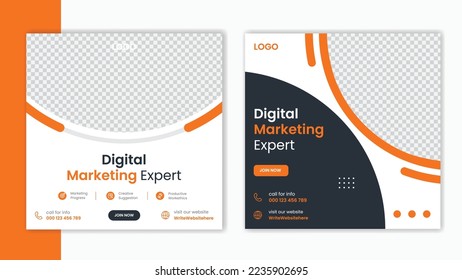 Corporate Orange Social media post design template, business marketing post design layout, Company profile post bundle