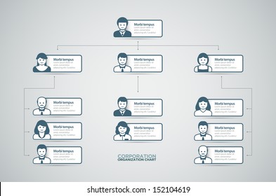 Corporate Organization Chart With Business People Icons. Vector Illustration. 