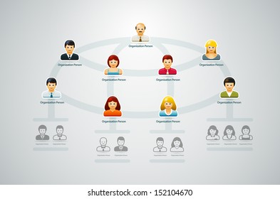 Corporate organization chart with business people icons. Vector illustration. 