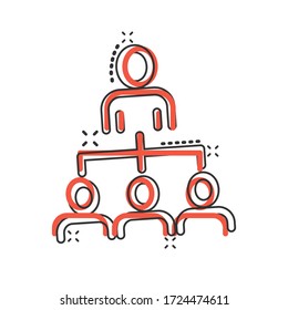 Corporate organization chart with business people vector icon in comic style. People cooperation cartoon illustration on white background. Teamwork splash effect business concept.