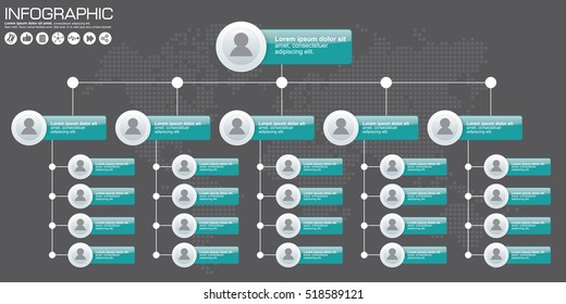 Corporate organization chart with business people icons. Vector illustration.