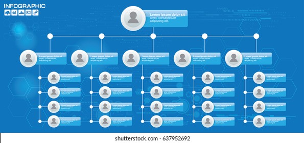 Corporate organization chart with people icons. Vector illustration.