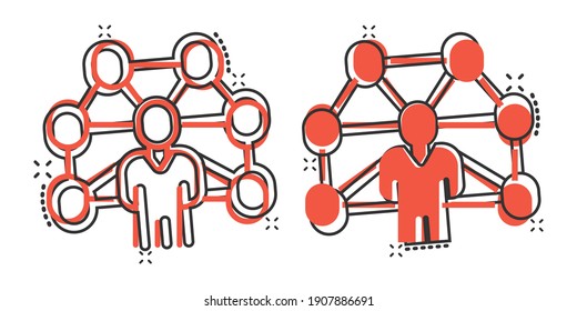 Corporate organization chart people vector icon in comic style. People cooperation cartoon illustration on white background. Teamwork splash effect business concept.