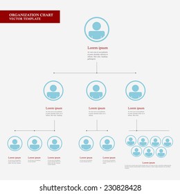 Corporate Organization Chart Template With Business People Icons. Corporate Hierarchy. Human Model Connection. Vector Illustration. Flat Design.