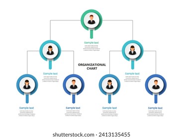 Corporate organizational chart with business avatar icons. Business hierarchy infographic elements. Vector illustration