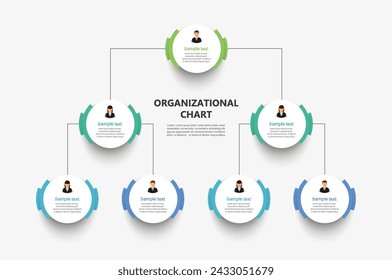 Organigrama corporativo con iconos de avatar de negocios. Elementos infográficos de jerarquía empresarial