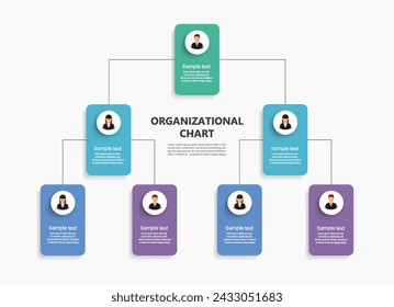 Corporate organizational chart with business avatar icons. Business hierarchy infographic elements