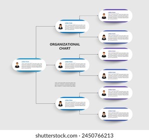  Corporate organizational chart with business avatar icons. Business hierarchy infographic elements. Vector illustration