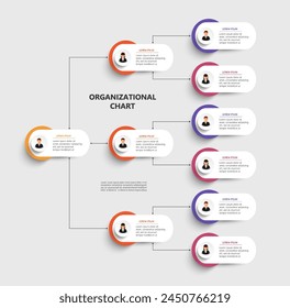  Corporate organizational chart with business avatar icons. Business hierarchy infographic elements. Vector illustration