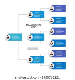  Corporate organizational chart with business avatar icons. Business hierarchy infographic elements. Vector illustration