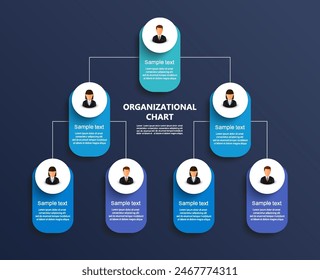 Corporate organizational chart with business avatar icons. Business hierarchy infographic elements. Vector illustration