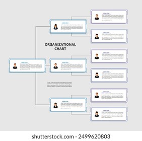 Corporativa organigrama con iconos de avatares de negocios. Elementos de infografía de jerarquía empresarial. Ilustración vectorial