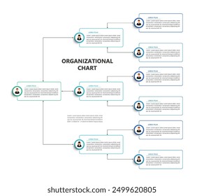 Corporativa organigrama con iconos de avatares de negocios. Elementos de infografía de jerarquía empresarial. Ilustración vectorial