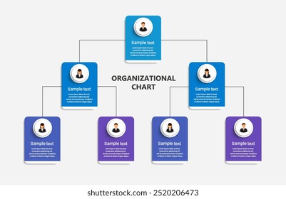 Corporativa organigrama con iconos de avatares de negocios. Elementos de infografía de jerarquía empresarial. Ilustración vectorial	