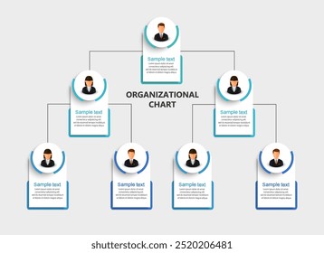 Organograma corporativo com ícones de avatar de negócios. Elementos infográficos da hierarquia de negócios. Ilustração vetorial	