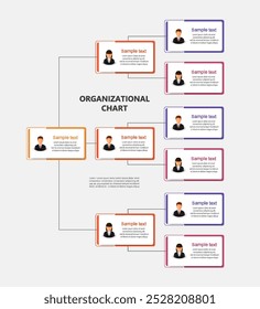 Organograma corporativo com ícones de avatar de negócios. Elementos infográficos da hierarquia de negócios