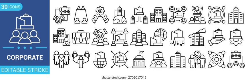 Corporate Outline editable icon set collection. Linear icon collection. Editable stroke. Vector illustration eps 10