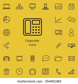 corporate outline, thin, flat, digital icon set for web and mobile