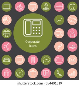 corporate outline, thin, flat, digital icon set for web and mobile
