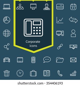 corporate outline, thin, flat, digital icon set for web and mobile