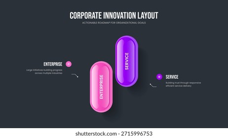 Descripción Corporativa Diseño de diapositiva de diagrama de 2 pasos. Diseño de presentación de infografía de dos opciones de planificación de Profesionales. Ilustración vectorial de Plantilla de marco de Cartera moderna.