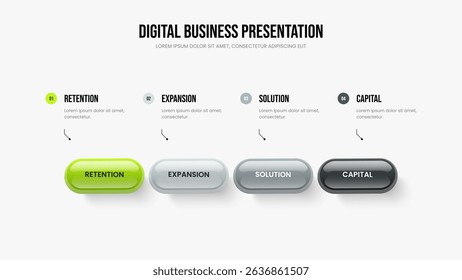 Corporate Overview Frame Template Vector Illustration. Digital Analysis Four Element Diagram Slideshow Design. Consulting Portfolio 4 Step Infographic Presentation Layout.