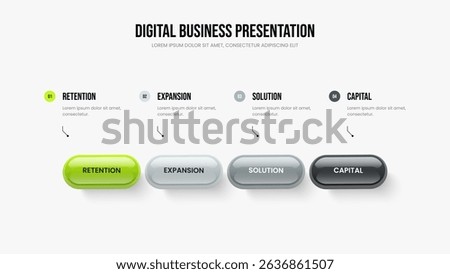 Corporate Overview Frame Template Vector Illustration. Digital Analysis Four Element Diagram Slideshow Design. Consulting Portfolio 4 Step Infographic Presentation Layout.