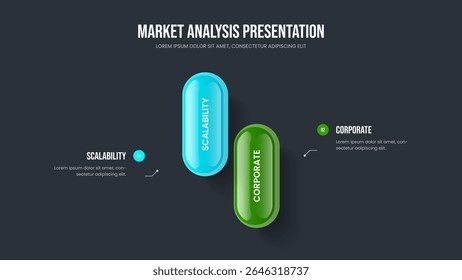 Diseño de presentación de infografía de dos elementos Corporativas. Ilustración vectorial de diseño de marco de planificación de Profesionales. Plantilla de presentación de diapositivas de diagrama de opciones de innovación de marketing 2.