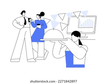 Corporate party abstract concept vector illustration. Colleagues get together, office party plan, team building activity, corporate event idea, entertainment service, catering abstract metaphor.