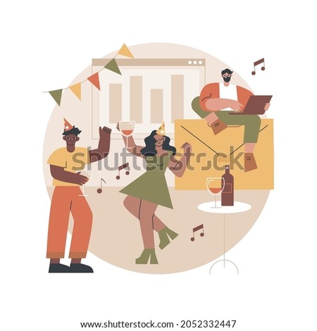 Corporate party abstract concept vector illustration. Colleagues get together, office party plan, team building activity, corporate event idea, entertainment service, catering abstract metaphor.