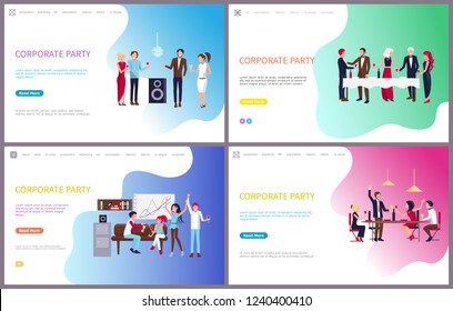 Corporate party, businessman and businesswoman having fun vector. Dancing and drinking people, workers relaxing at holiday celebration, team building