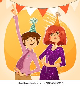 Corporate party. A couple dancing and having fun. Vector. Illustration.