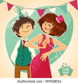 Corporate party. A couple dancing and having fun. Vector. Illustration.