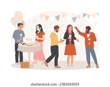 Corporate party isolated concept vector illustration. Colleagues get together, office party plan, team building activity, corporate event idea, entertainment service, catering vector concept.