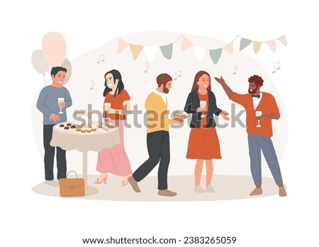 Corporate party isolated concept vector illustration. Colleagues get together, office party plan, team building activity, corporate event idea, entertainment service, catering vector concept.