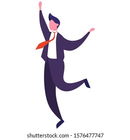 Corporate party in the office with champagne glass and party hat. People wearing smart casual have fun and dance. Isolated flat vector illustration