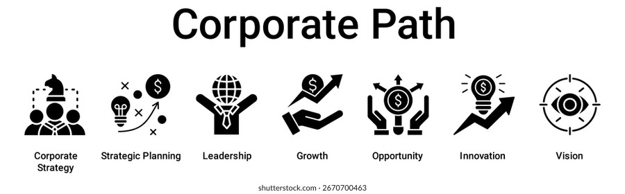 Corporate Path-Banner-Web-Symbol, Vektorgrafik-Konzept für Unternehmen mit dem Symbol für Unternehmensstrategie, Strategische Planung, Führung, Wachstum, Chancen, Innovation.