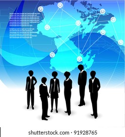 corporate people on blue background