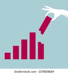 Corporate performance report, one hand pick up bar chart.