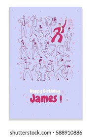 Corporate personal flyer. Party dance people. Line vector illustration set