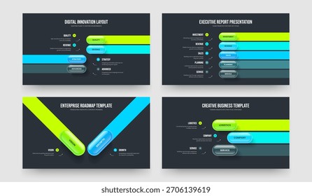 Plano Corporativo 4 5 2 3 Opção Conjunto de Modelos de Apresentação de Slides Infográfico. Serviço Lançamento Quatro Cinco Dois Três Elemento Diagrama Layout Vetor Ilustração Pacote.