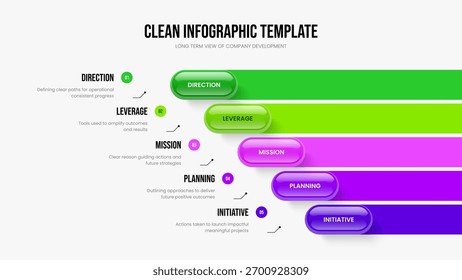 Corporate Plan 5 Element Diagram Frame Design. Marketing Forecast Five Step Infographic Presentation Template. Sales Performance Slideshow Layout Vector Illustration.