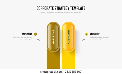 Corporate Plan Presentation Layout Vector Illustration. Creative Profile Two Element Infographic Slide Design. Visual Growth 2 Step Diagram Slideshow Template.