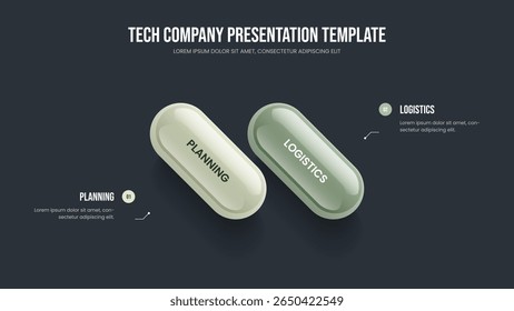 Corporate Plan Two Element Diagram Presentation Layout. Professional Launch 2 Option Infographic Frame Design. Investor Growth Slideshow Template Vector Illustration.