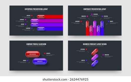 Corporate Planning 4 5 2 3 Element Infographic Slideshow Layout Bundle. Enterprise Visualization Four Five Two Three Step Diagram Slide Design Vector Illustration Collection.